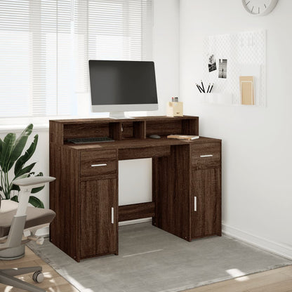 vidaXL Bureau et lumières LED chêne marron bois d'ingénierie
