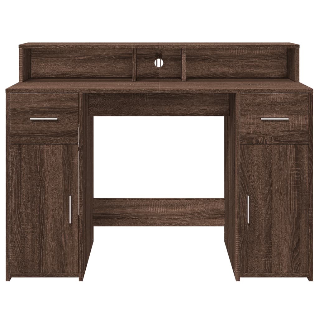 vidaXL Bureau et lumières LED chêne marron bois d'ingénierie