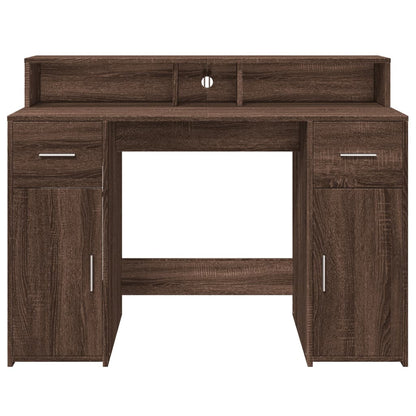 vidaXL Bureau et lumières LED chêne marron bois d'ingénierie