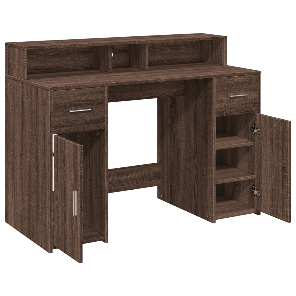 vidaXL Bureau et lumières LED chêne marron bois d'ingénierie