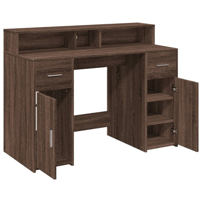 vidaXL Bureau et lumières LED chêne marron bois d'ingénierie