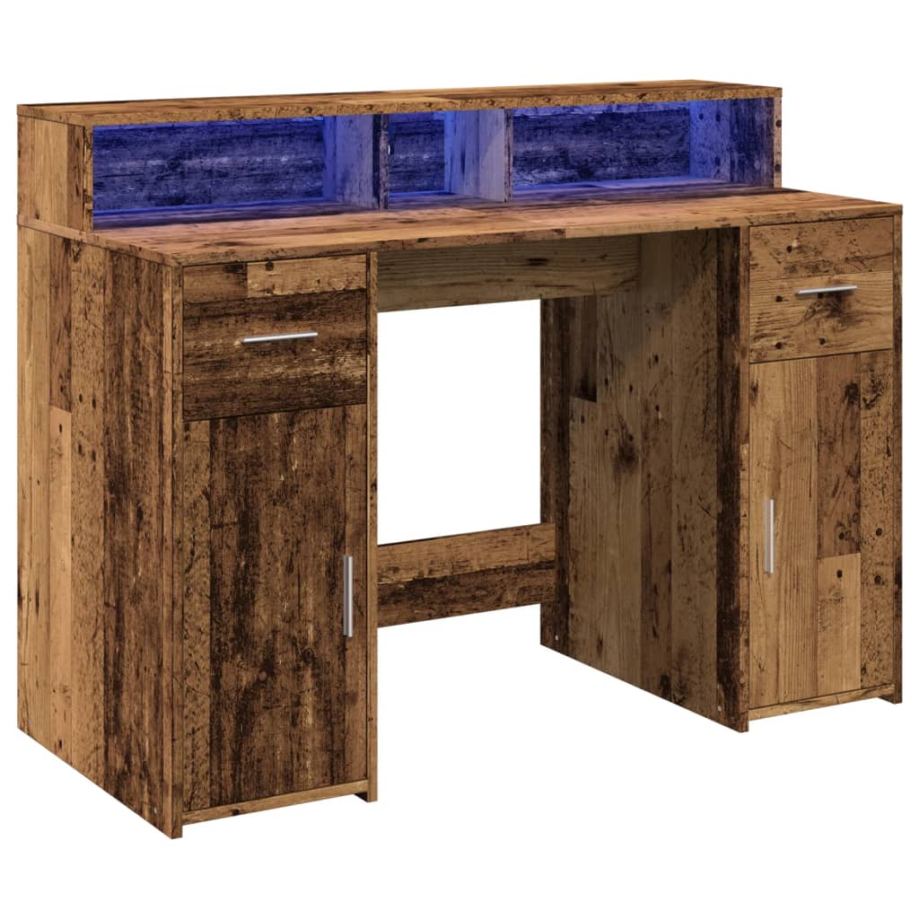 vidaXL Bureau avec lumières LED vieux bois bois d'ingénierie
