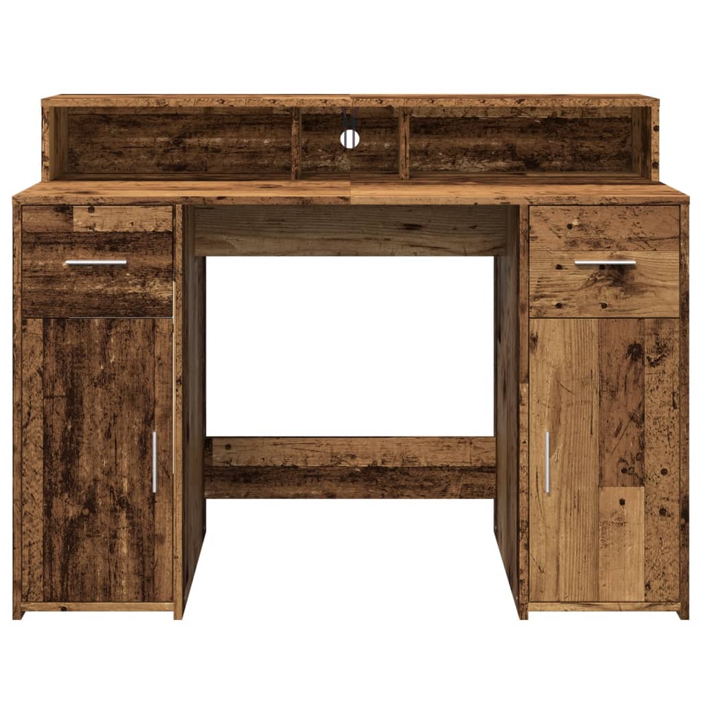vidaXL Bureau avec lumières LED vieux bois bois d'ingénierie