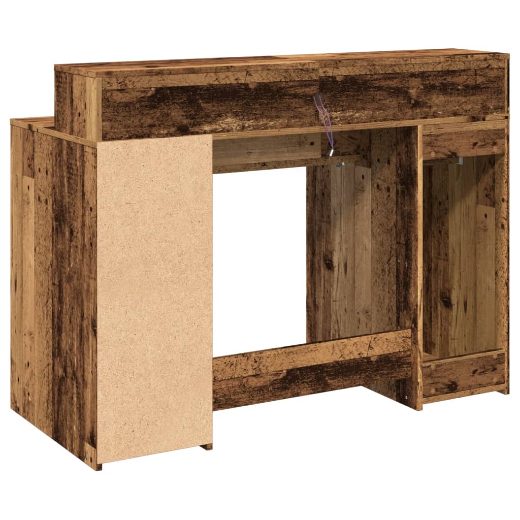 vidaXL Bureau avec lumières LED vieux bois bois d'ingénierie