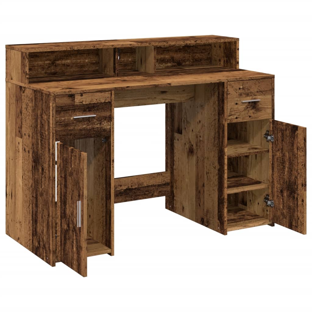 vidaXL Bureau avec lumières LED vieux bois bois d'ingénierie