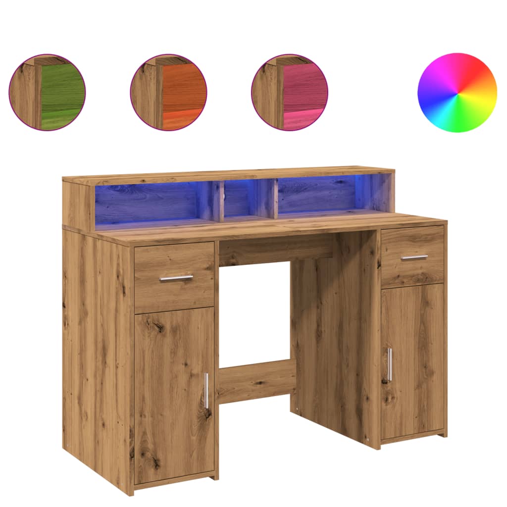 vidaXL Bureau avec lumières LED chêne artisanal bois d'ingénierie