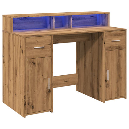 vidaXL Bureau avec lumières LED chêne artisanal bois d'ingénierie