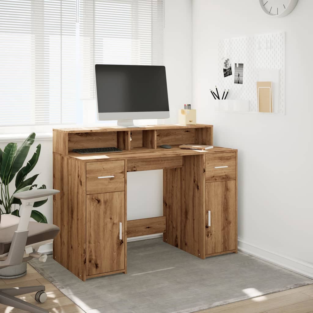 vidaXL Bureau avec lumières LED chêne artisanal bois d'ingénierie