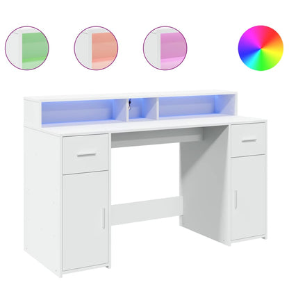 vidaXL Bureau avec lumières LED blanc 140x55x91 cm bois d'ingénierie