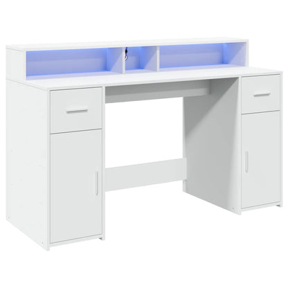 vidaXL Bureau avec lumières LED blanc 140x55x91 cm bois d'ingénierie
