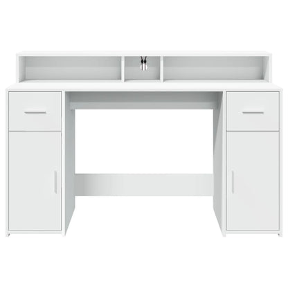vidaXL Bureau avec lumières LED blanc 140x55x91 cm bois d'ingénierie