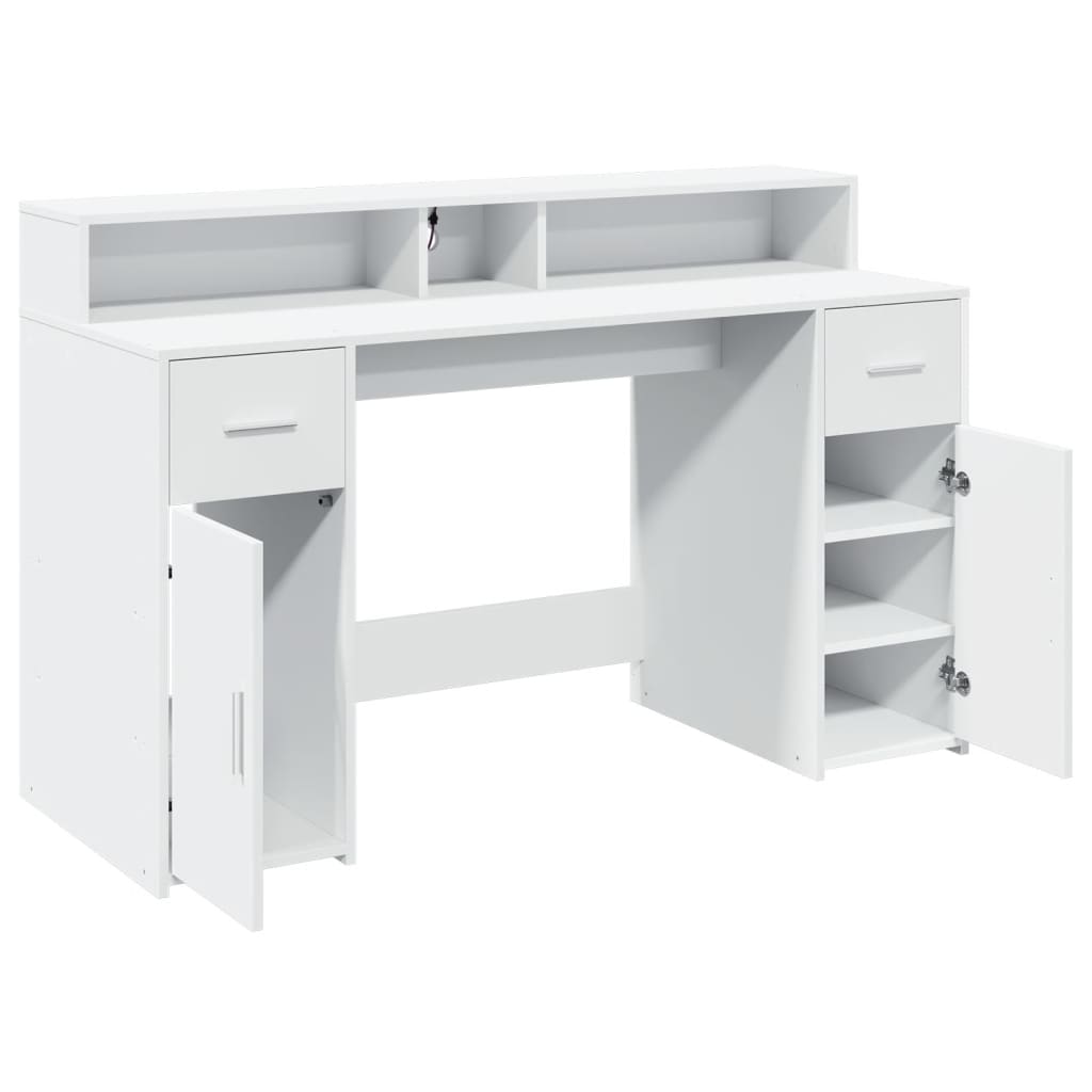 vidaXL Bureau avec lumières LED blanc 140x55x91 cm bois d'ingénierie