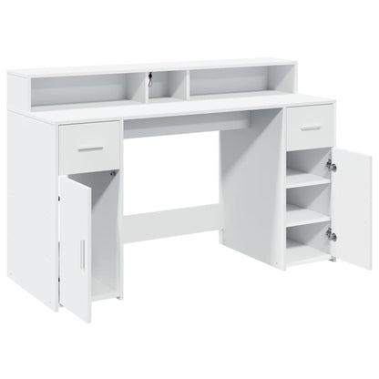 vidaXL Bureau avec lumières LED blanc 140x55x91 cm bois d'ingénierie