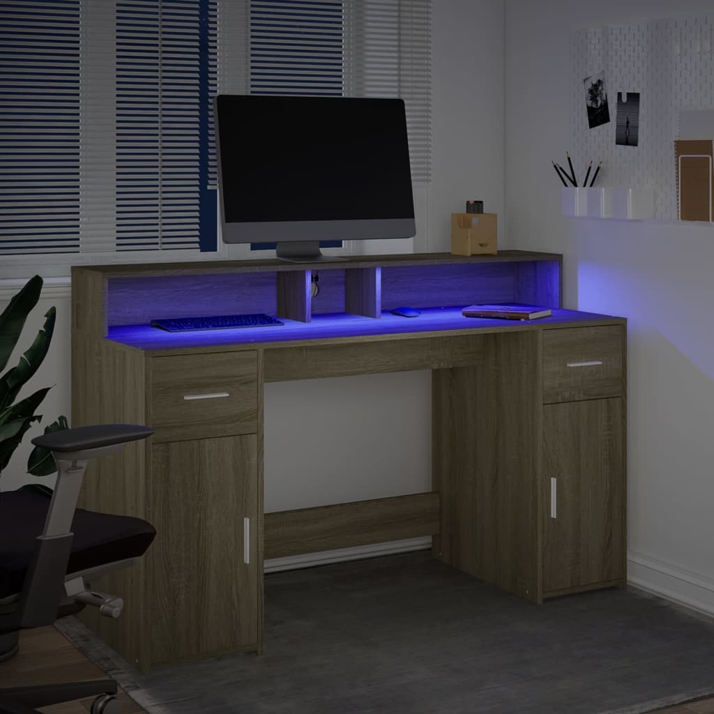 vidaXL Bureau avec lumières LED chêne sonoma bois d'ingénierie