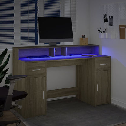 vidaXL Bureau avec lumières LED chêne sonoma bois d'ingénierie