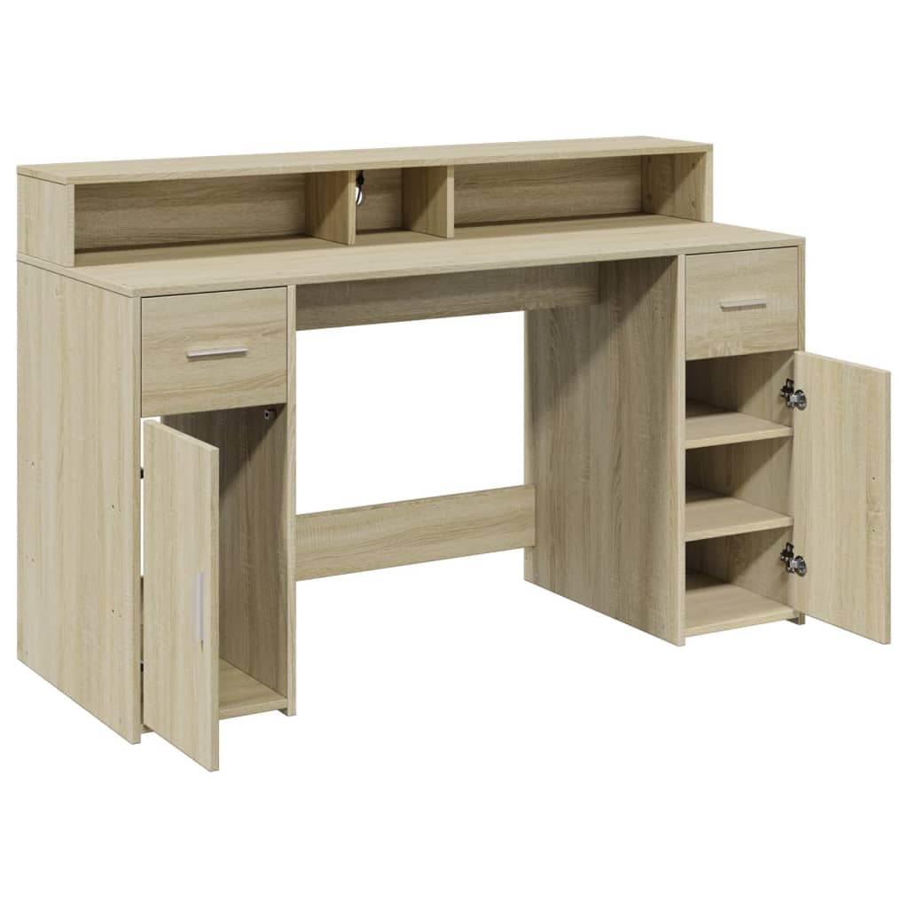 vidaXL Bureau avec lumières LED chêne sonoma bois d'ingénierie