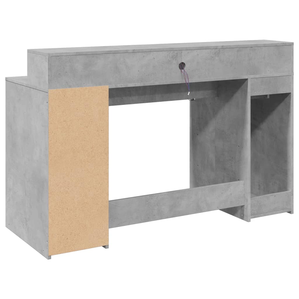 vidaXL Bureau et lumières LED gris béton 140x55x91cm bois d'ingénierie