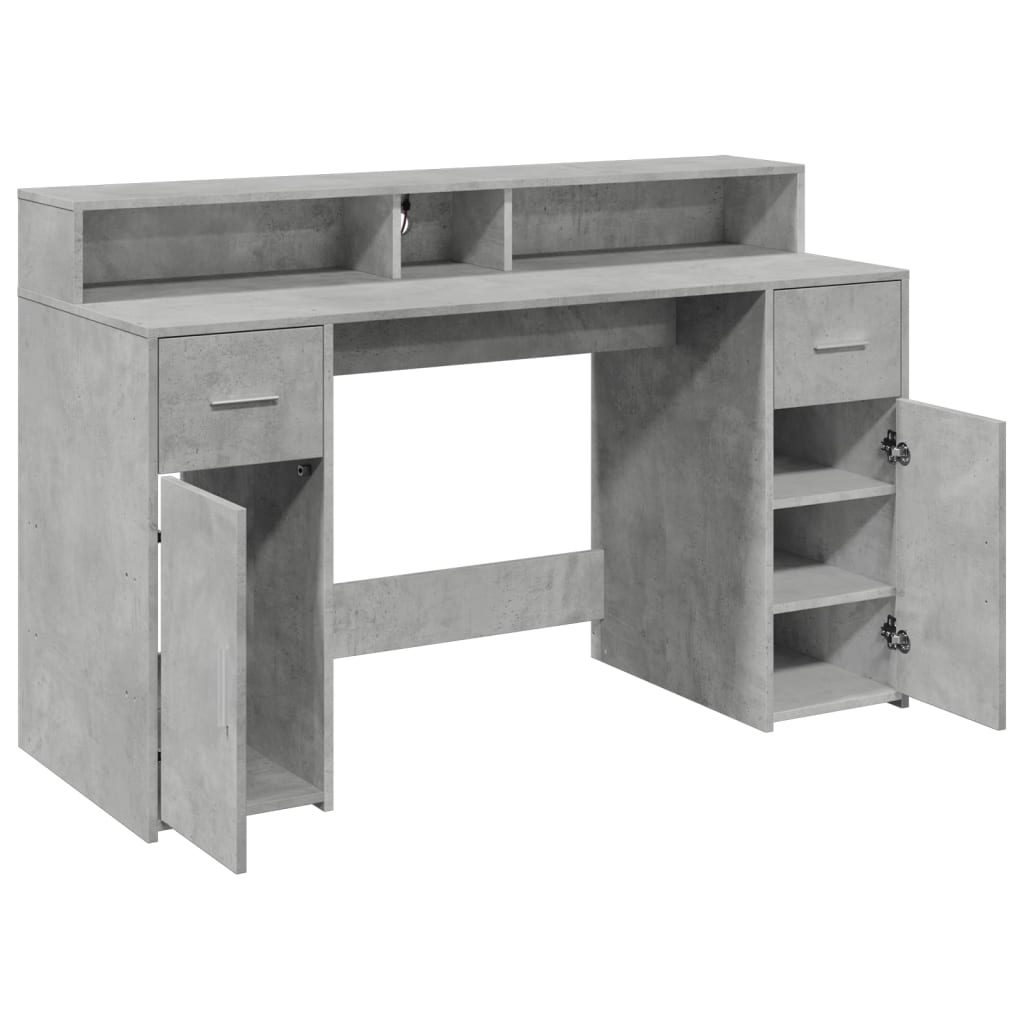vidaXL Bureau et lumières LED gris béton 140x55x91cm bois d'ingénierie