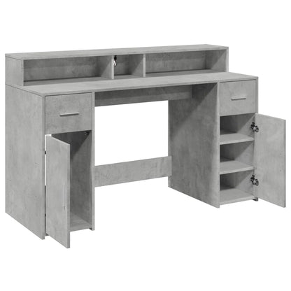 vidaXL Bureau et lumières LED gris béton 140x55x91cm bois d'ingénierie