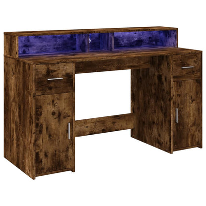 vidaXL Bureau et lumières LED chêne fumé 140x55x91cm bois d'ingénierie