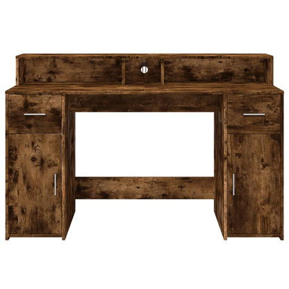 vidaXL Bureau et lumières LED chêne fumé 140x55x91cm bois d'ingénierie