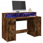 vidaXL Bureau et lumières LED chêne fumé 140x55x91cm bois d'ingénierie