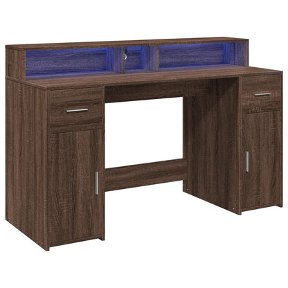 vidaXL Bureau et lumières LED chêne marron bois d'ingénierie