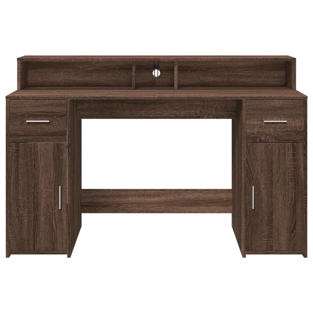 vidaXL Bureau et lumières LED chêne marron bois d'ingénierie