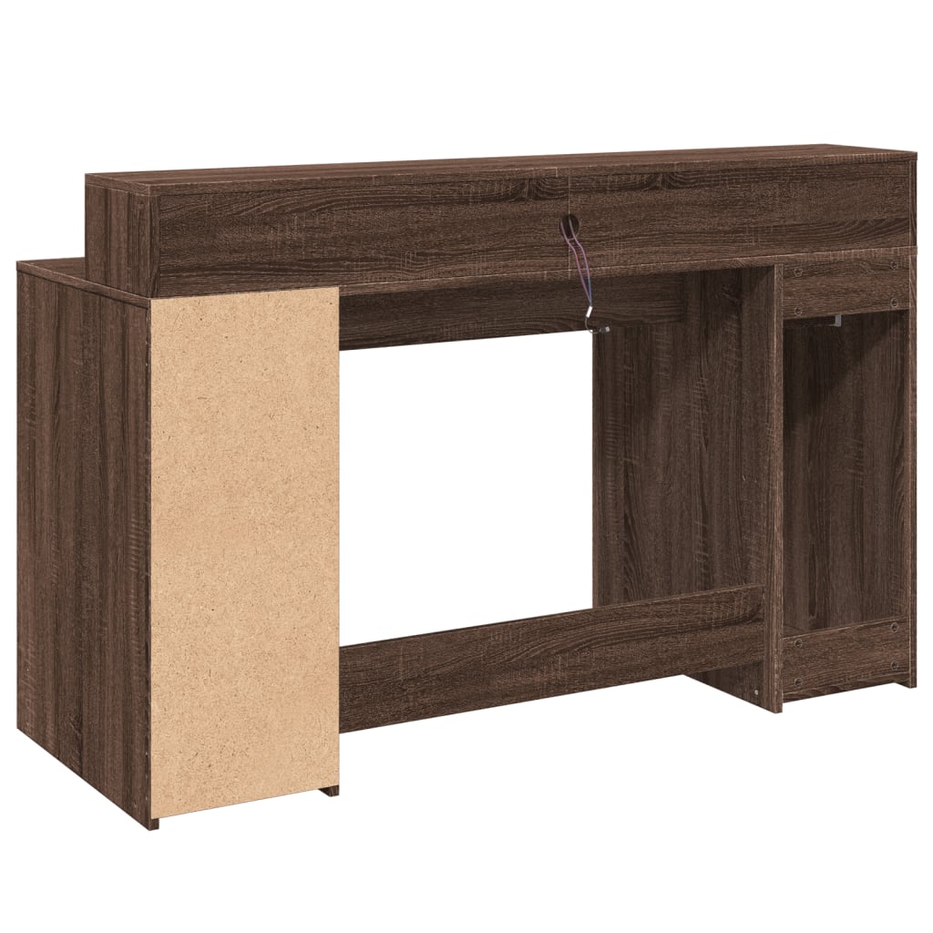 vidaXL Bureau et lumières LED chêne marron bois d'ingénierie