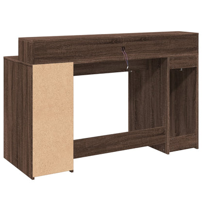 vidaXL Bureau et lumières LED chêne marron bois d'ingénierie