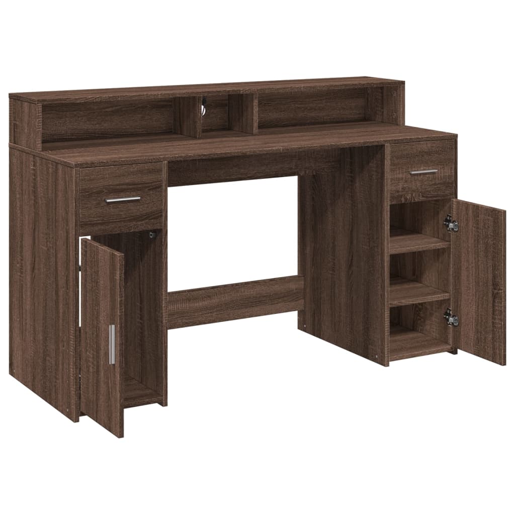 vidaXL Bureau et lumières LED chêne marron bois d'ingénierie