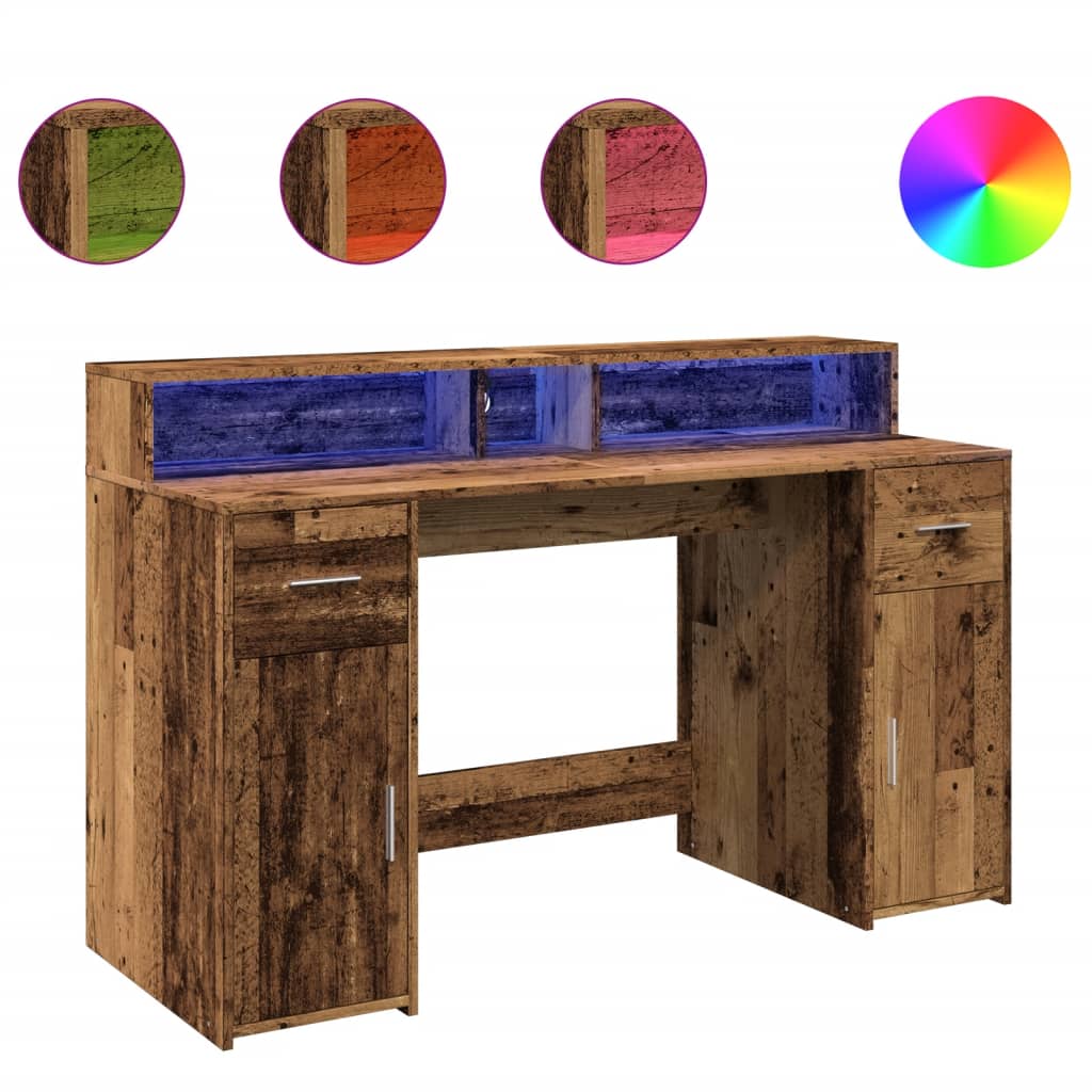 vidaXL Bureau avec lumières LED vieux bois bois d'ingénierie