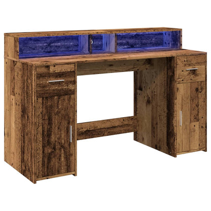 vidaXL Bureau avec lumières LED vieux bois bois d'ingénierie