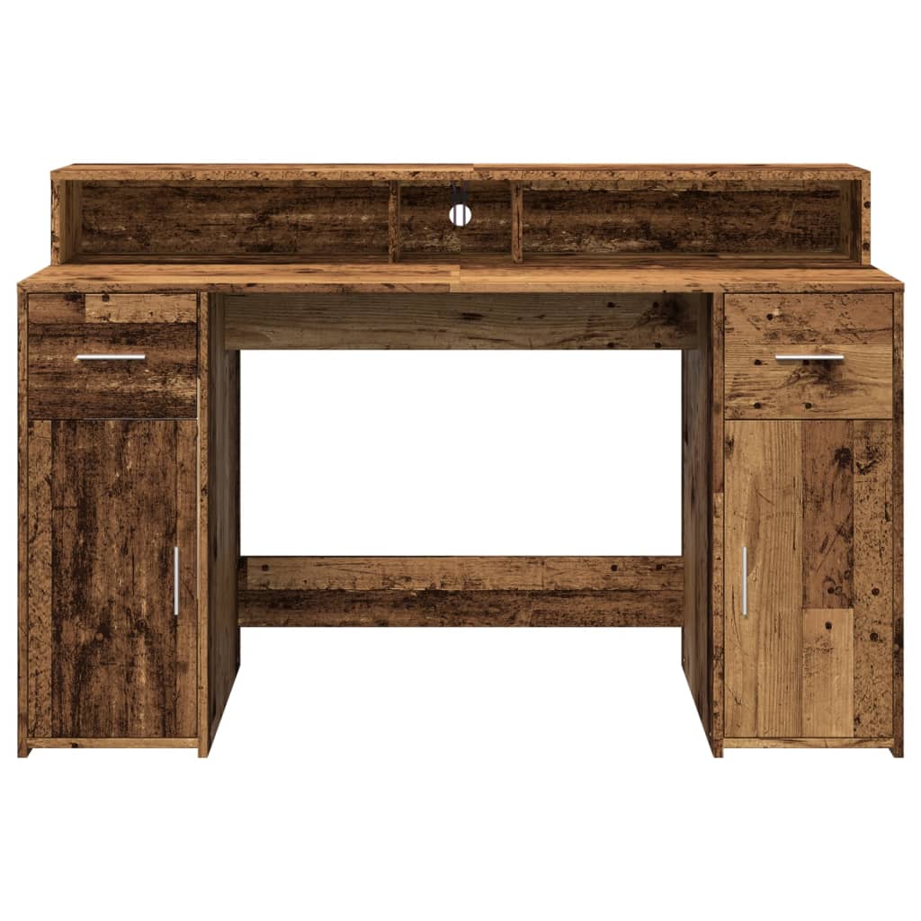 vidaXL Bureau avec lumières LED vieux bois bois d'ingénierie