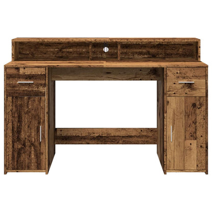 vidaXL Bureau avec lumières LED vieux bois bois d'ingénierie