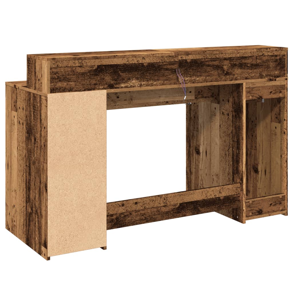 vidaXL Bureau avec lumières LED vieux bois bois d'ingénierie