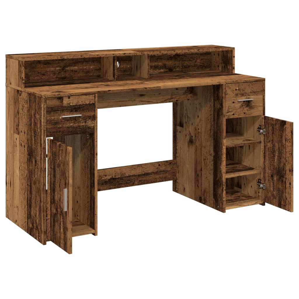 vidaXL Bureau avec lumières LED vieux bois bois d'ingénierie