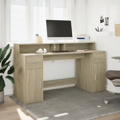 vidaXL Bureau avec lumières LED chêne sonoma bois d'ingénierie