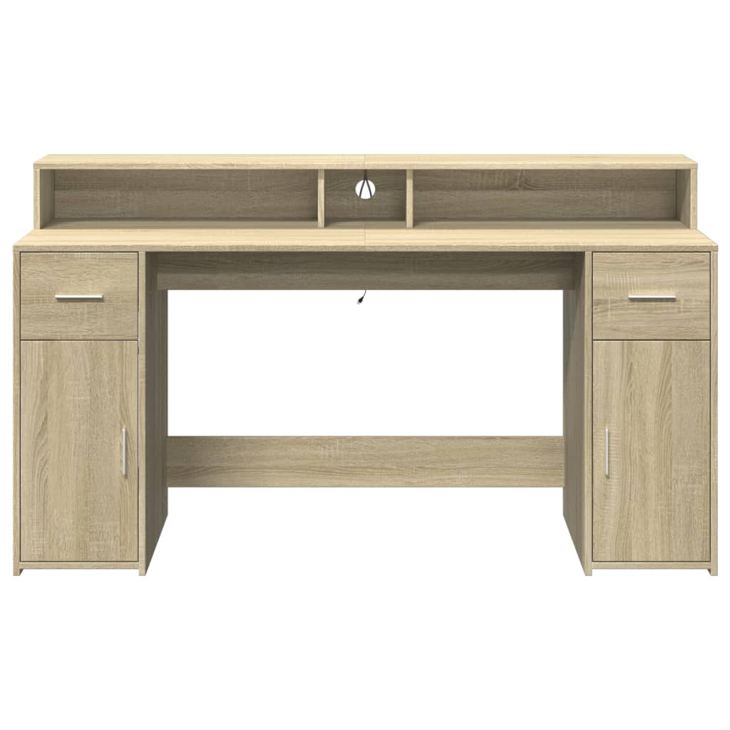 vidaXL Bureau avec lumières LED chêne sonoma bois d'ingénierie