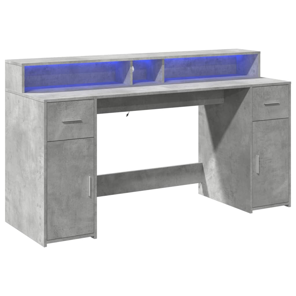 vidaXL Bureau et lumières LED gris béton 160x55x91cm bois d'ingénierie