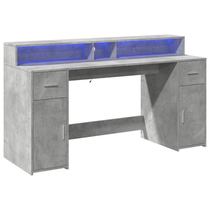 vidaXL Bureau et lumières LED gris béton 160x55x91cm bois d'ingénierie