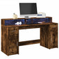 vidaXL Bureau et lumières LED chêne fumé 160x55x91cm bois d'ingénierie