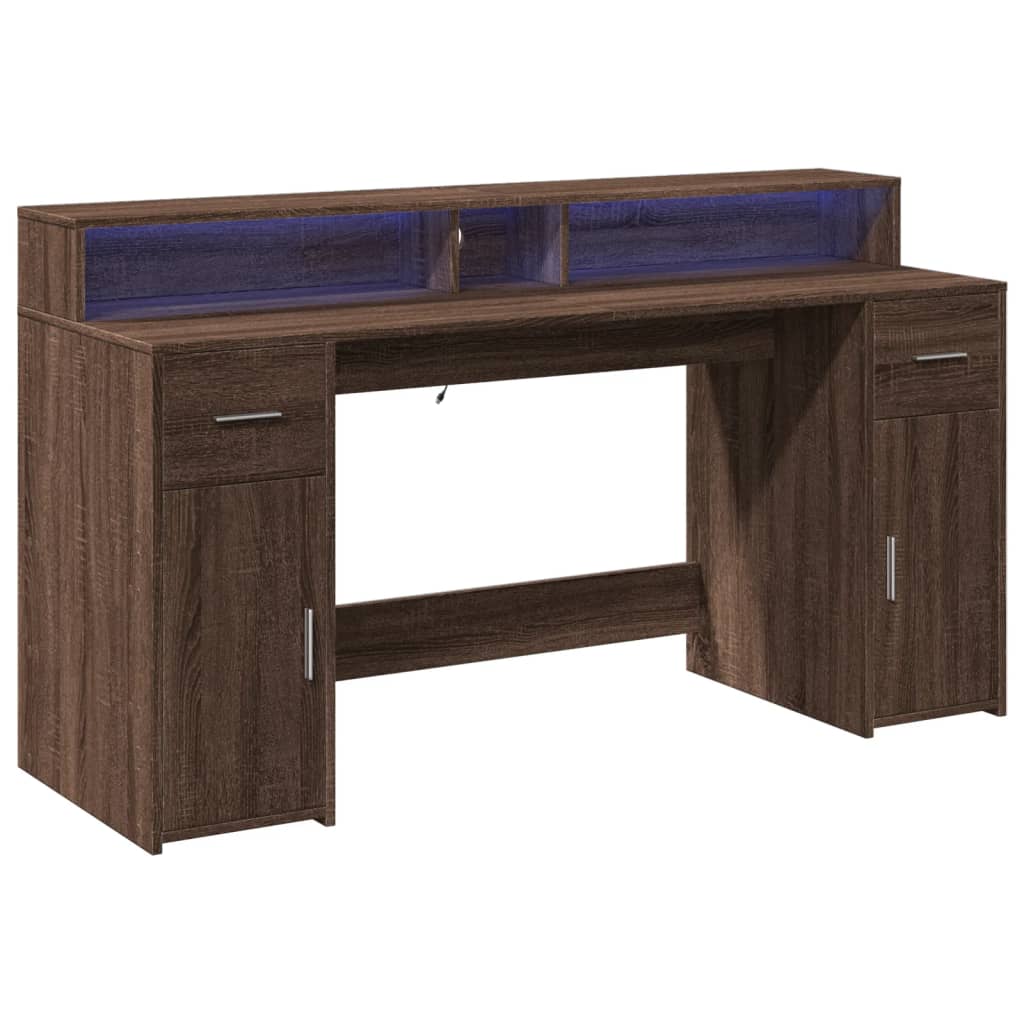 vidaXL Bureau et lumières LED chêne marron bois d'ingénierie