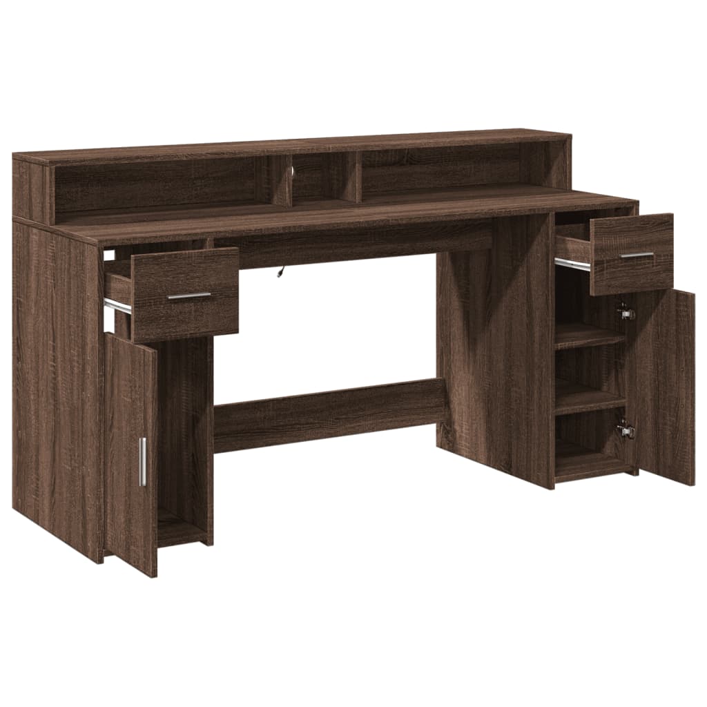 vidaXL Bureau et lumières LED chêne marron bois d'ingénierie