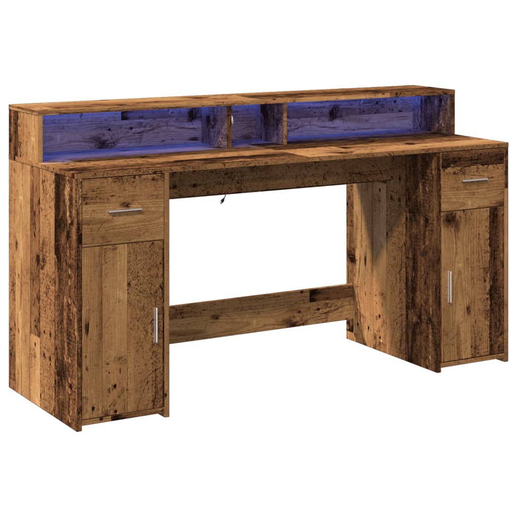 vidaXL Bureau avec lumières LED vieux bois bois d'ingénierie