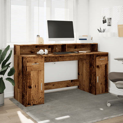 vidaXL Bureau avec lumières LED vieux bois bois d'ingénierie