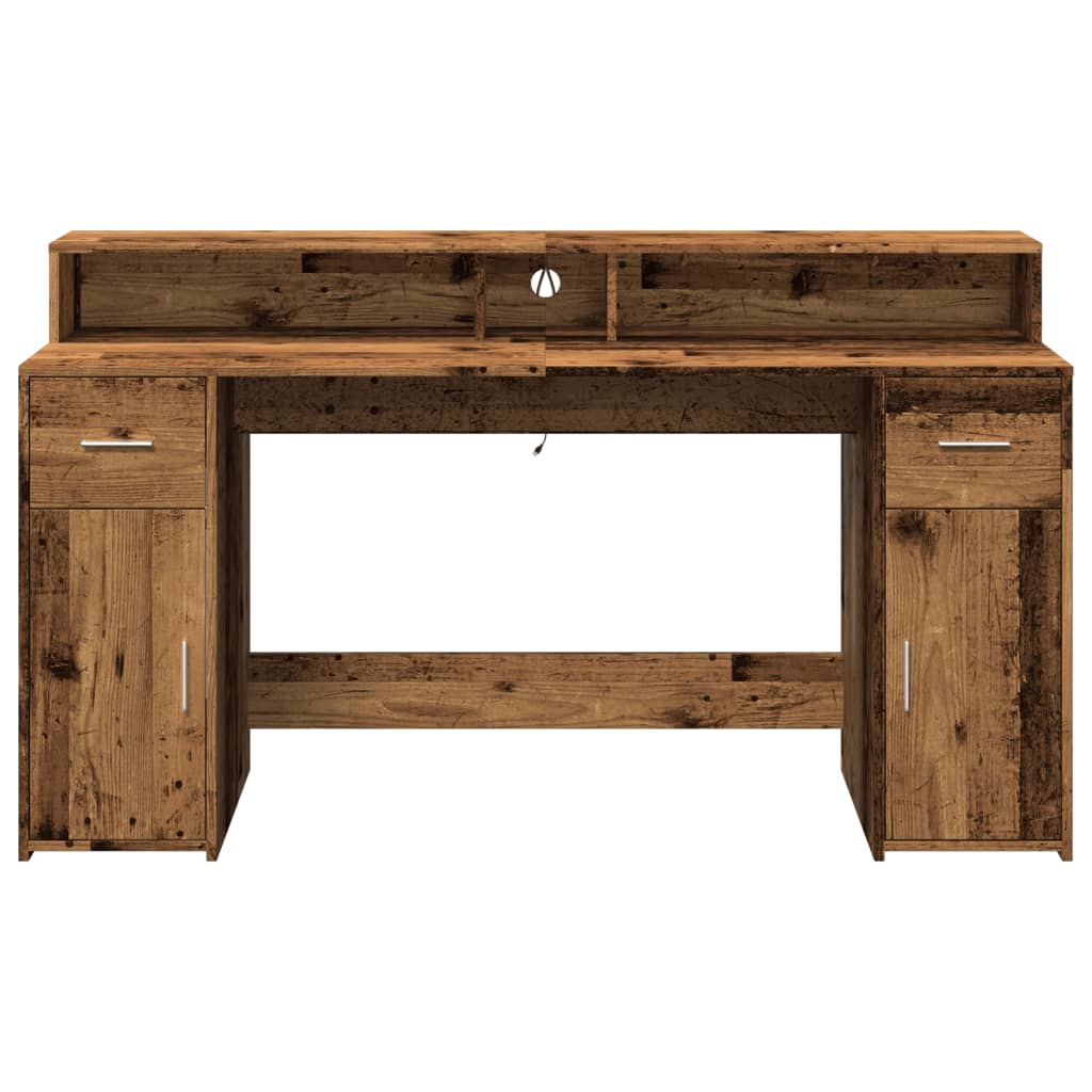 vidaXL Bureau avec lumières LED vieux bois bois d'ingénierie