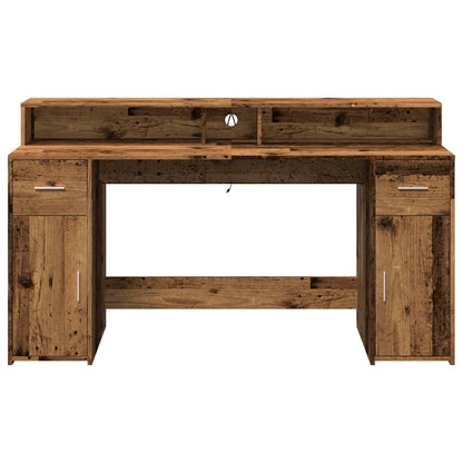 vidaXL Bureau avec lumières LED vieux bois bois d'ingénierie