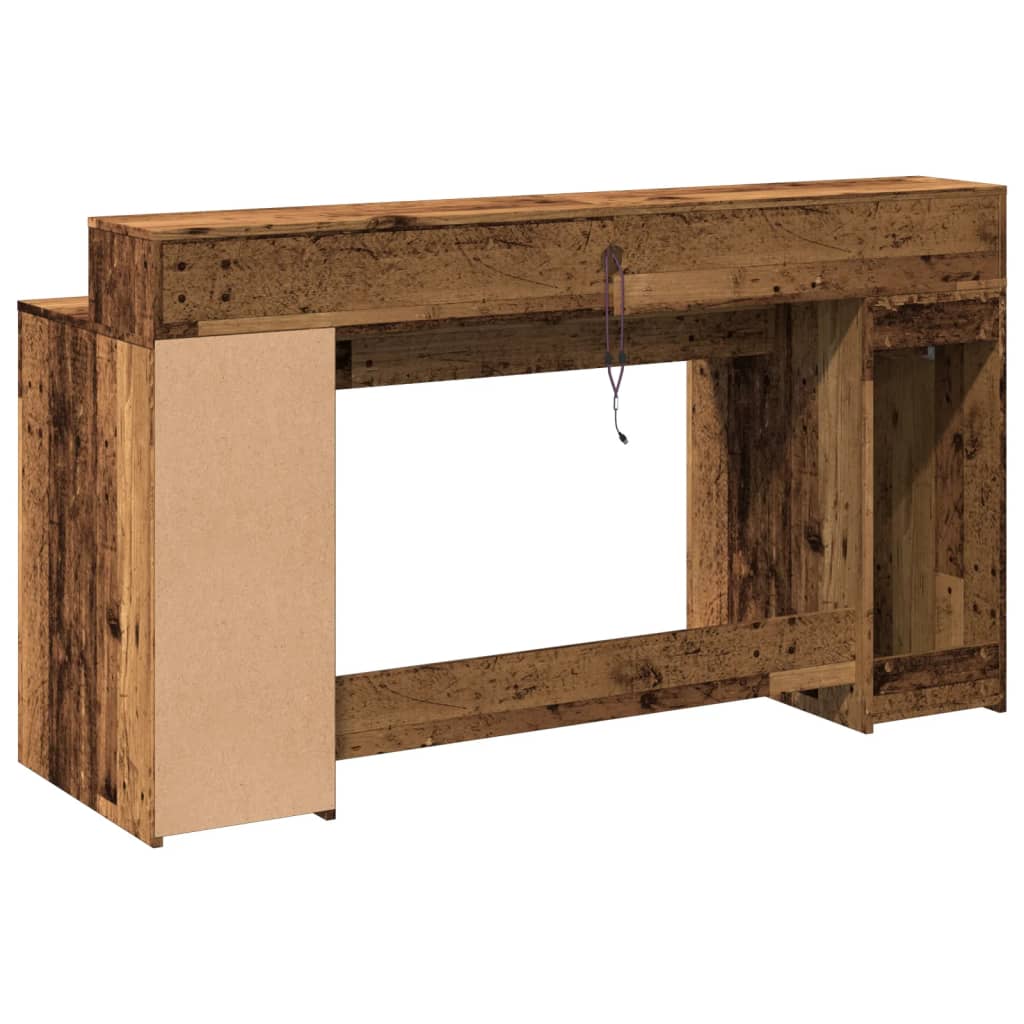vidaXL Bureau avec lumières LED vieux bois bois d'ingénierie