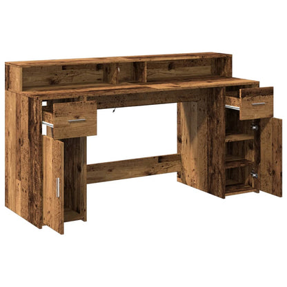 vidaXL Bureau avec lumières LED vieux bois bois d'ingénierie